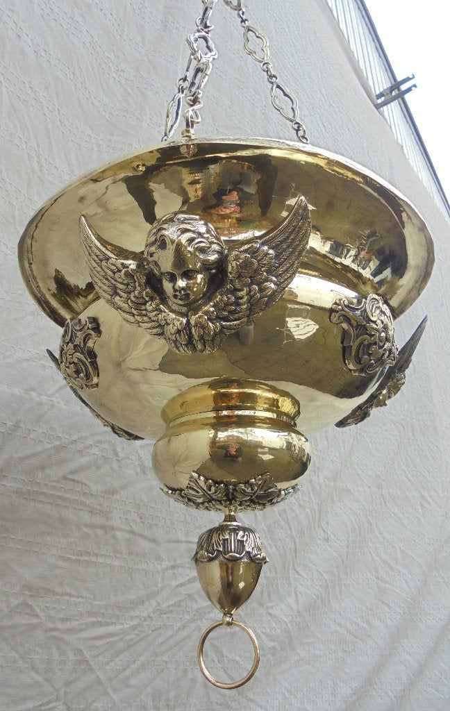 Mooie grote koperen godslamp religieus., Antiek en Kunst, Antiek | Religieuze voorwerpen, Ophalen of Verzenden
