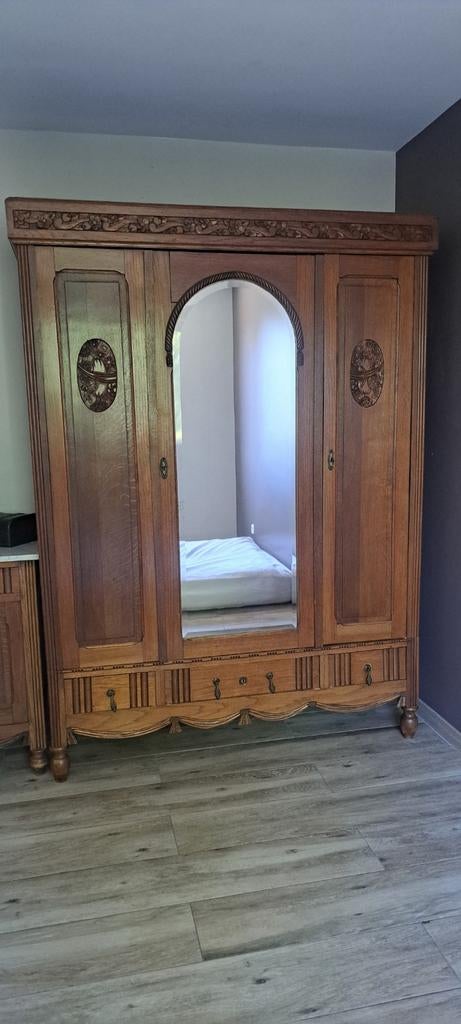 Vintage houten kast + dressoir met spiegel, Ophalen