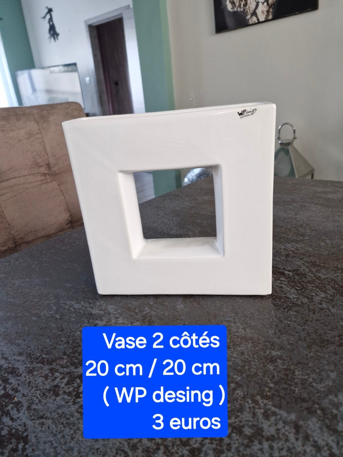 witte vierkante vaas 2 openingen 20cm/20, Huis en Inrichting, Ophalen