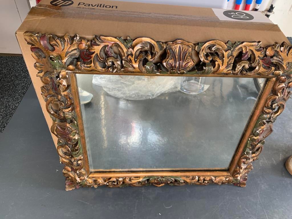 Antieke spiegel, houten frame, Antiek en Kunst, Ophalen, Rechthoekig, Minder dan 50 cm, Minder dan 100 cm