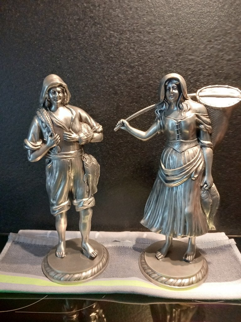 COUPLE EXCEPTIONNEL DE PÊCHEURS DANS LE JARDIN, Antiquités & Art, Enlèvement ou Envoi
