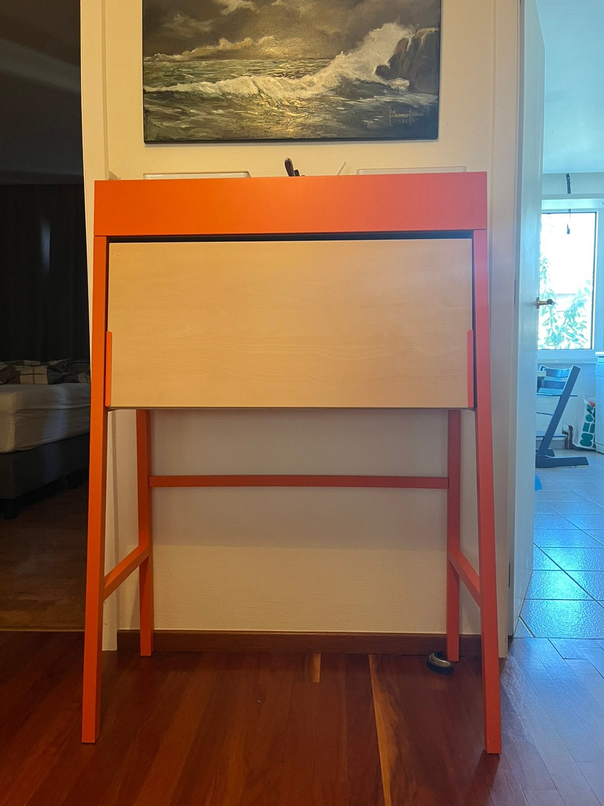 Secrétaire IKEA PS 2014 bois clair et orange, Maison & Meubles, Enlèvement, Utilisé