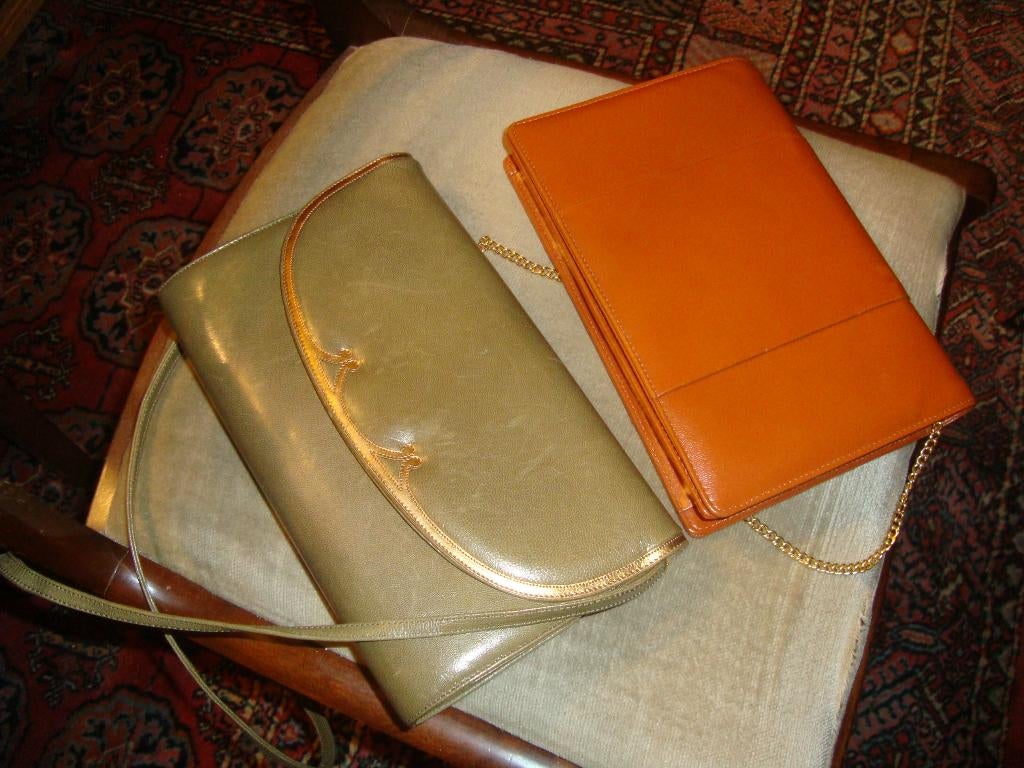 2 Vintage lederen tassen., Ophalen, Gebruikt, Handtas