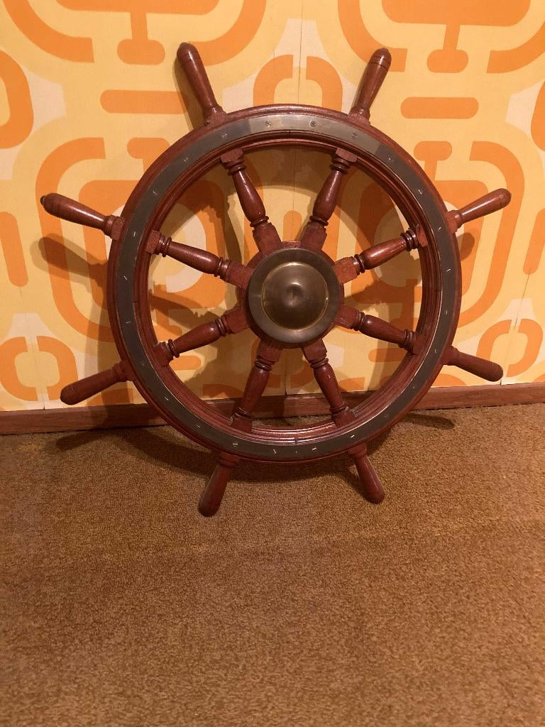 Massief houten stuurrad schip, Enlèvement, Comme neuf, Autres types, Voilier ou Bateau à moteur