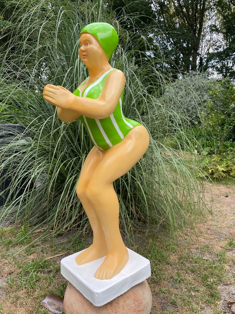 Duikende dame, zwemster jacuzzi tuin, zwembad, vijver 115cm, Tuin en Terras, Tuinbeelden, Ophalen, Nieuw, Kunststof, Mensenbeeld