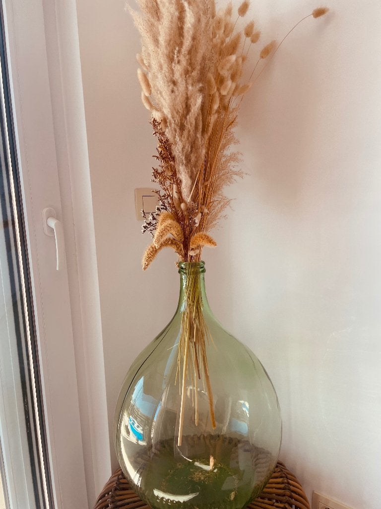 Decoratie, Ophalen, Inclusief droogbloemen, Groen, Glas