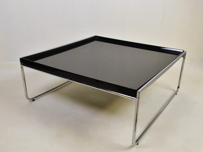 Modernistische salontafel met zwart blad en chroom frame, Enlèvement