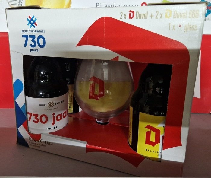 Duvel giftbox '730 jaar Puurs', Enlèvement ou Envoi, Verre à bière