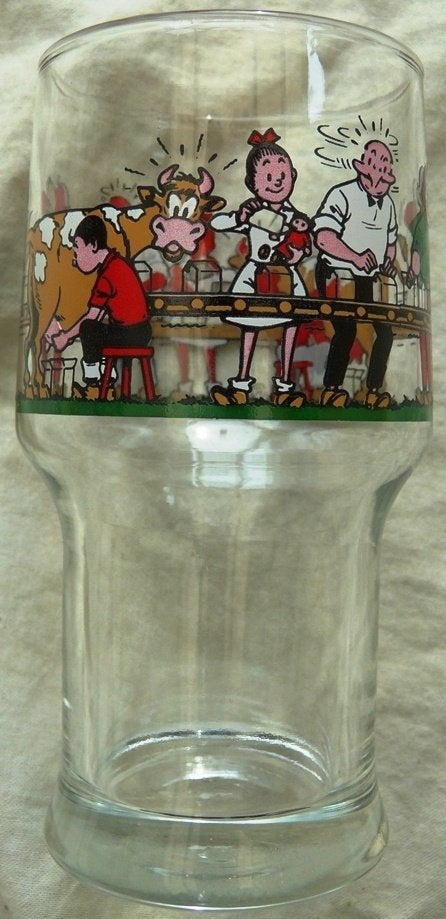Melk Glas, Suske & Wiske - Suske Melkt Koe, 25cl, AH, 1987., Verzamelen, Ophalen of Verzenden, Suske en Wiske, Gebruikt, Gebruiksvoorwerp