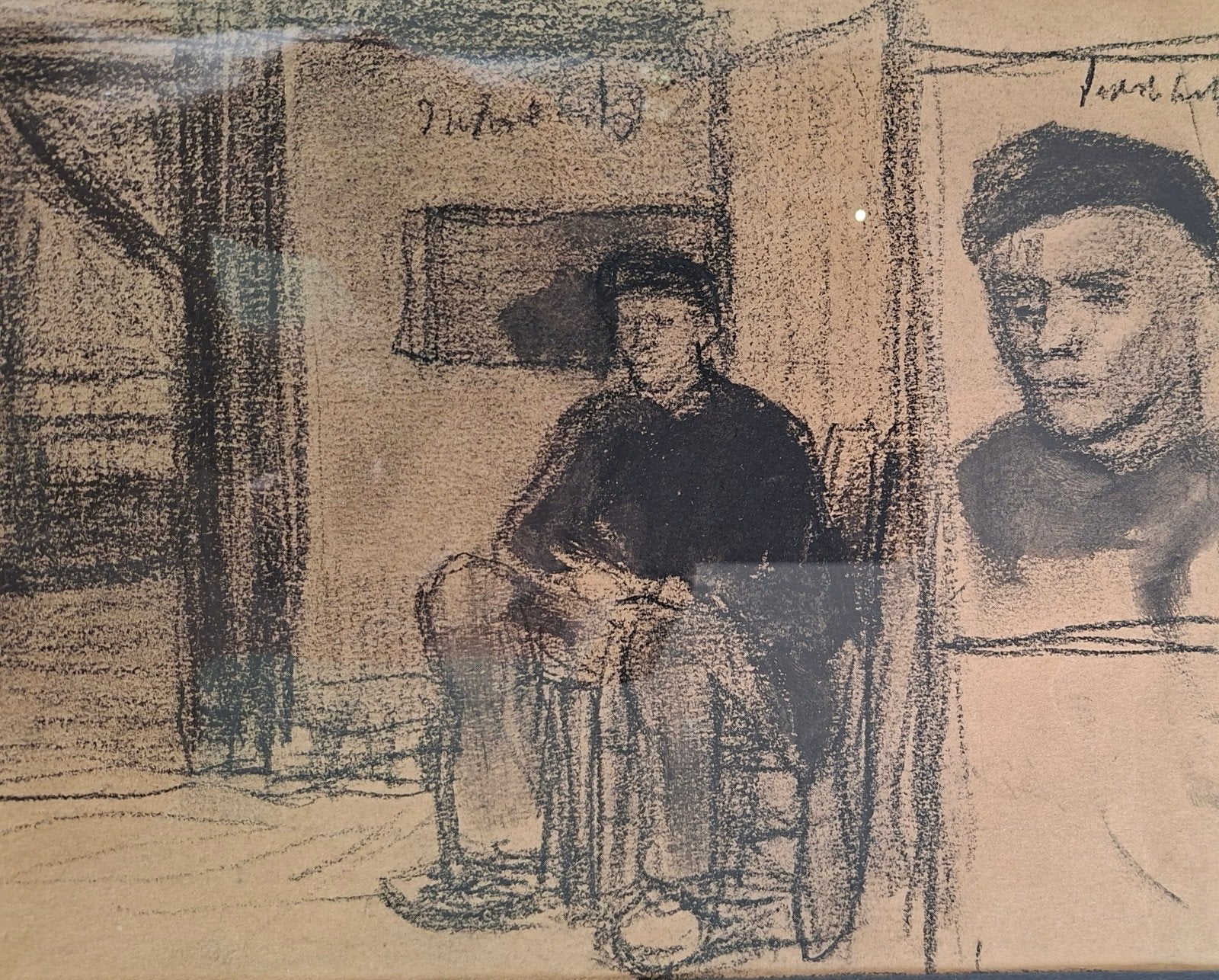 SMITS Jakob "Zittende boer in interieur" houtskooltekening, Antiek en Kunst, Ophalen of Verzenden, Tekening, Houtskooltekening