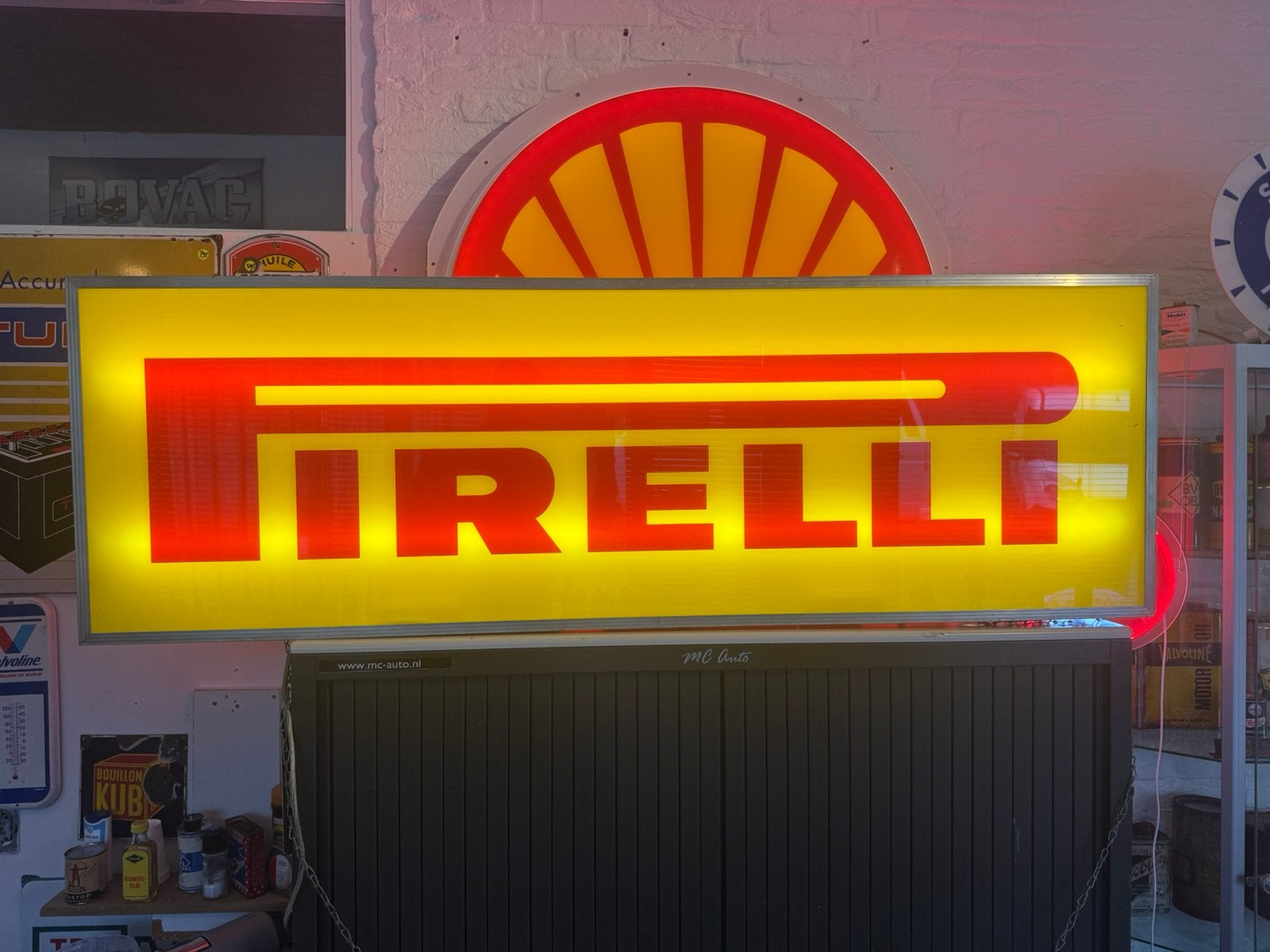 Pirelli banden reclame lichtbak, Verzamelen, Ophalen, Gebruikt, ., Lichtbak of (neon) lamp