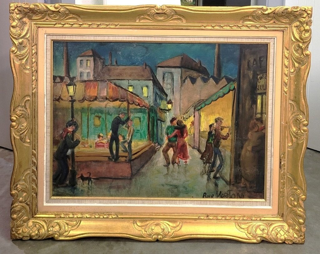 Guy VERTON, een avond op de kermis, Antiquités & Art, Art | Peinture | Classique, Enlèvement ou Envoi, Panneau, Expressionniste