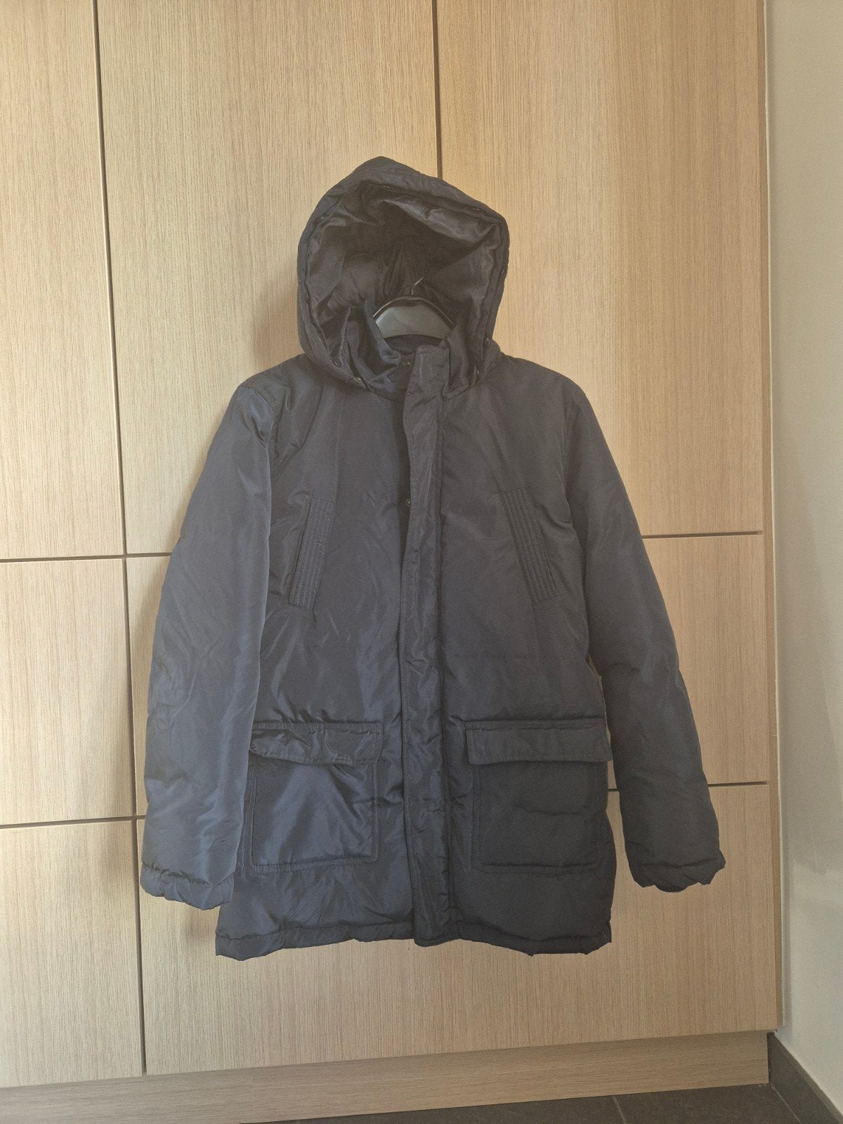 mooie donkerblauwe winterjas met kap - maat 164, Garçon ou Fille, NAME IT., Comme neuf, Enlèvement