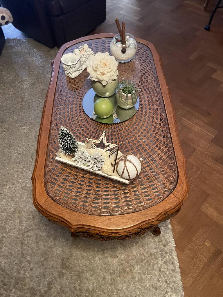 eiken salontafeltje, Ophalen, Glas, 100 tot 150 cm, 50 tot 75 cm