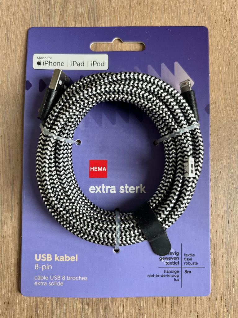 Nieuwe iPhone kabel extra sterk 3m, Ophalen, Nieuw