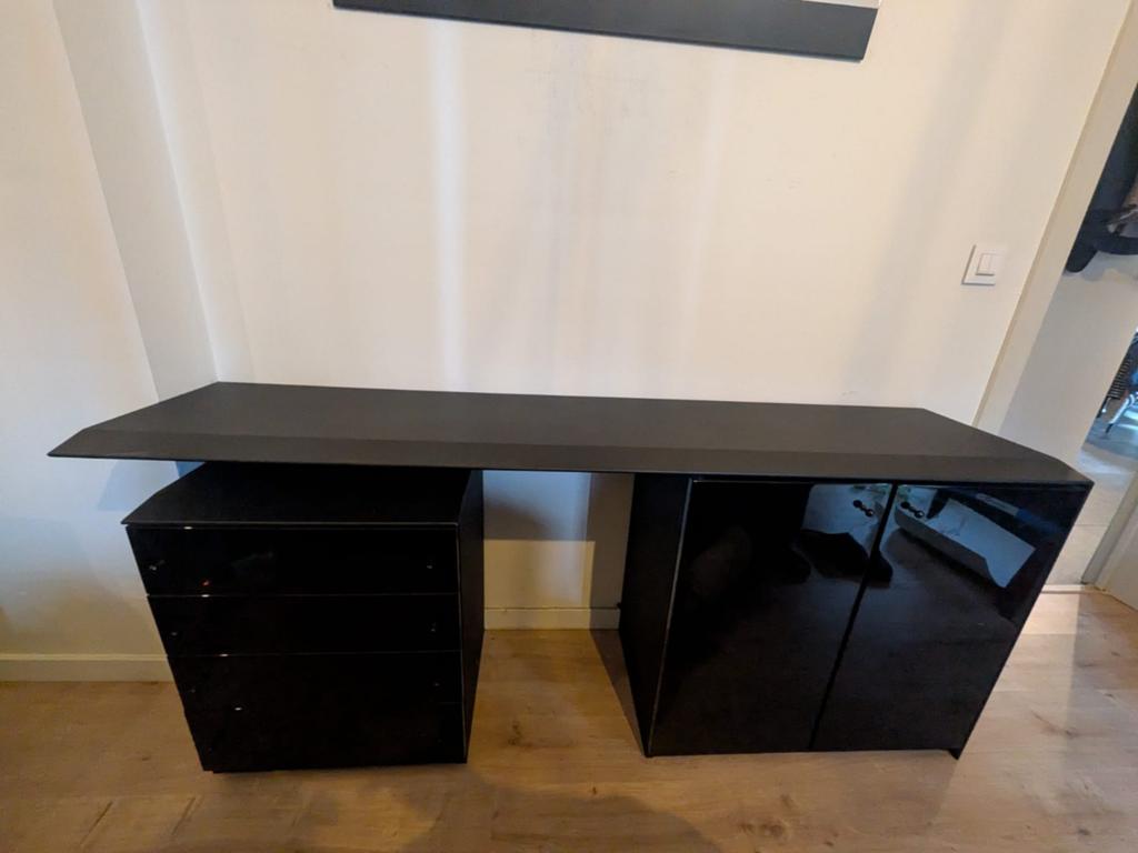 Retro bureau, glanzend zwart, Huis en Inrichting, Bureaus, Ophalen, Gebruikt, 40 cm, Vintage