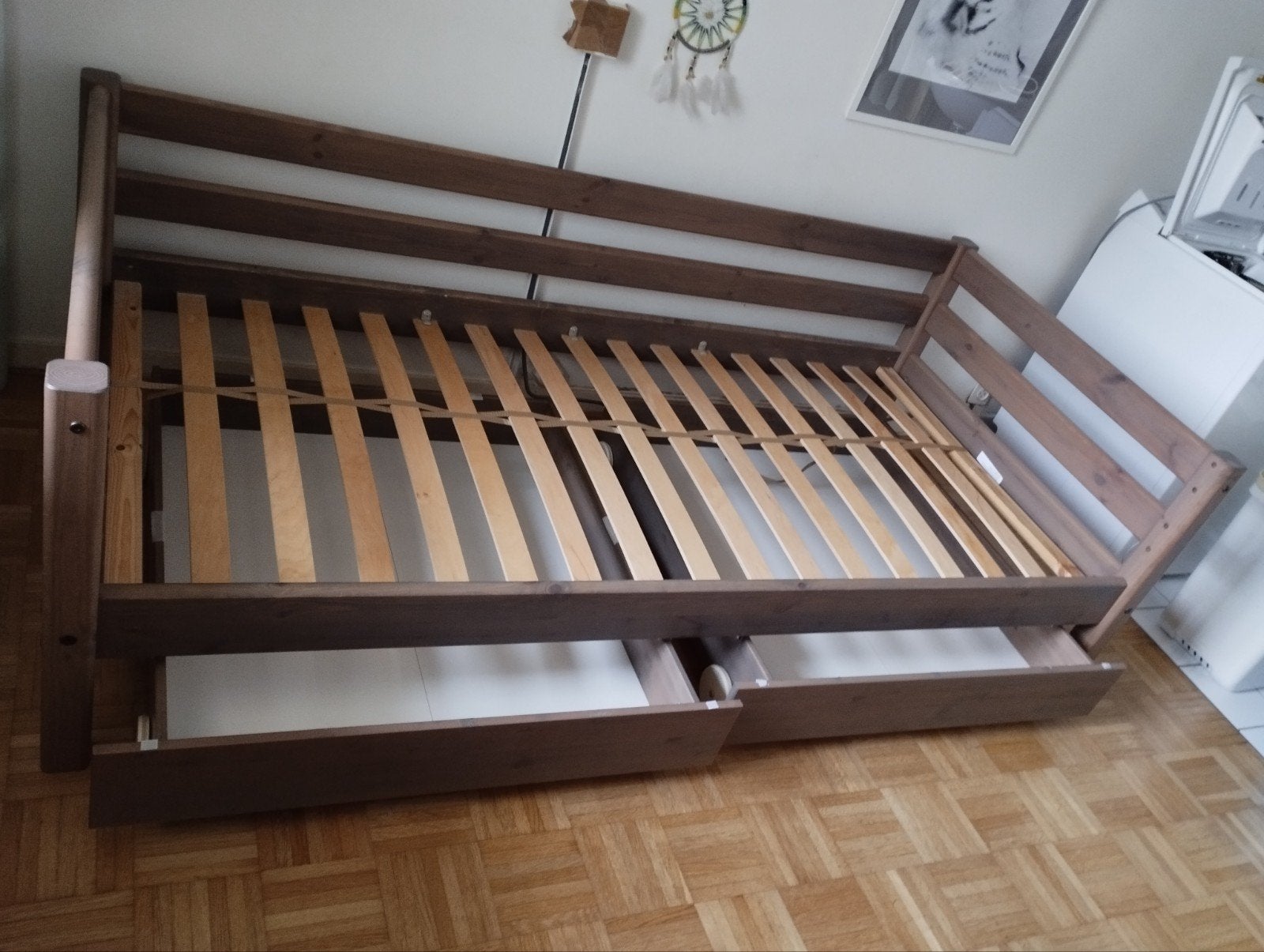 Lit Flexa 90 x 200 terra avec deux tiroirs, 100 cm, 210 cm, Une personne, Brun