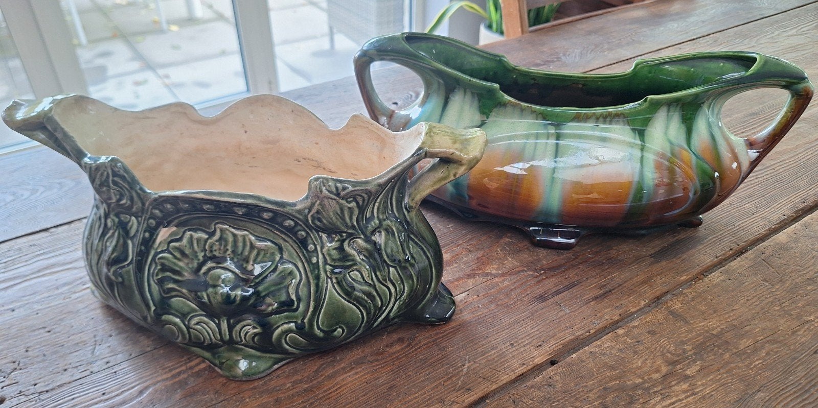 2 x art nouveau bloempot, Ophalen of Verzenden