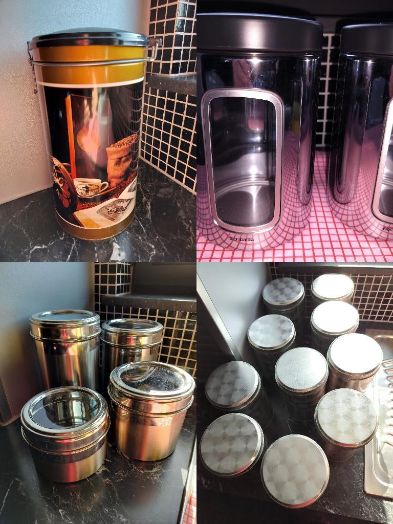 Mooie set voorraadblikken & koffiebussen (RVS & Retro, Ophalen, Koffie