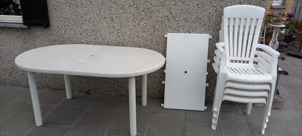 Tuintafel met verlengstuk + 4 stoelen, Ophalen, Gebruikt, Eettafel, Tuinset
