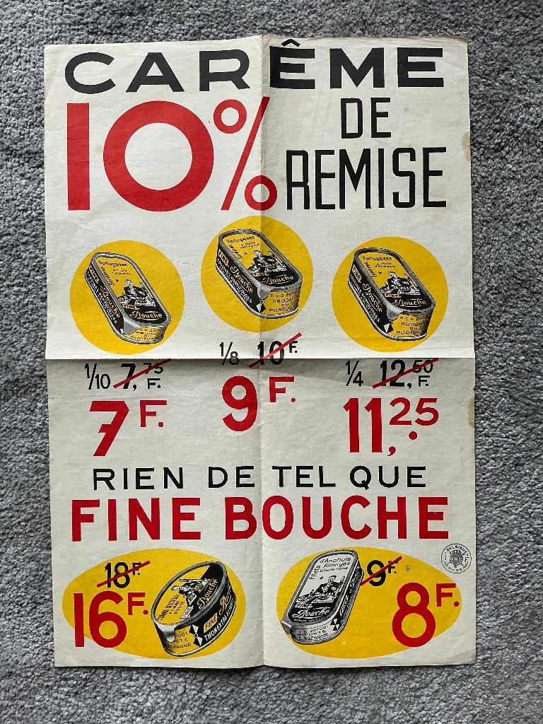 Ancienne affiche pub, conserves, voir photos., Rectangulaire vertical, Utilisé, Affiche ou Poster pour porte ou plus grand, Publicité