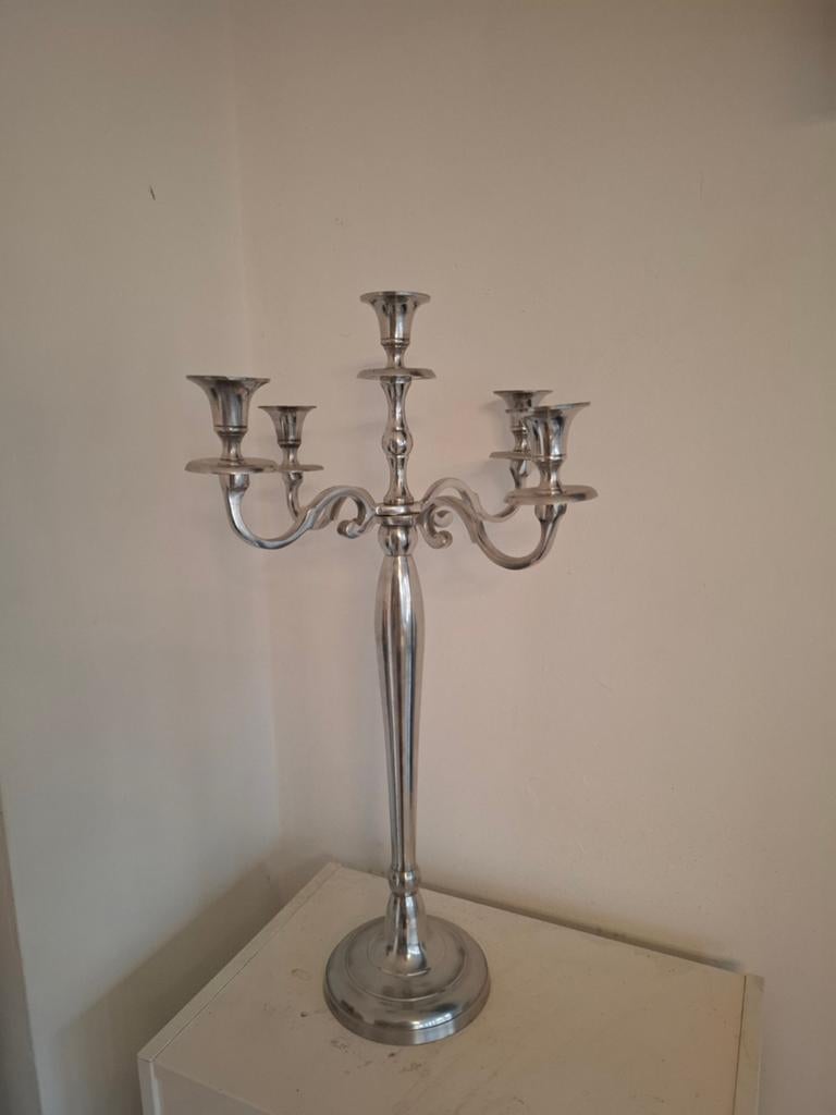 Grand chandelier modulable en métal argenté, Antiquités & Art, Antiquités | Bougeoirs, Enlèvement