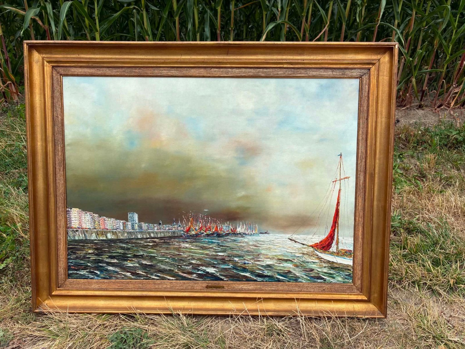 Prachtig kustlandschap door Rik Versonne, Cadre spécial, Enlèvement, Technique mixte, Toile