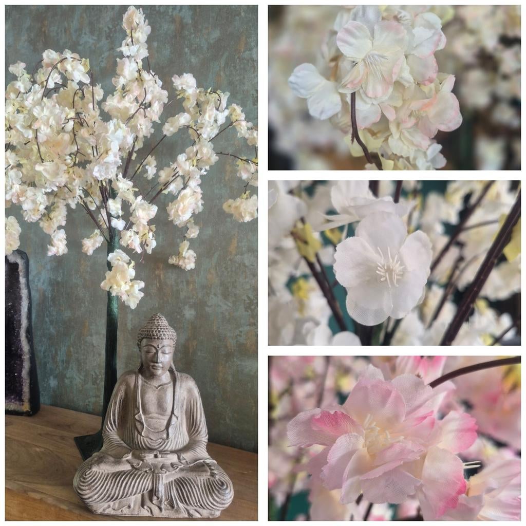 Sakura kersenbloesem boompje - kunststof wit of champagne kl, Huis en Inrichting, Kunststof, Ophalen, Wit