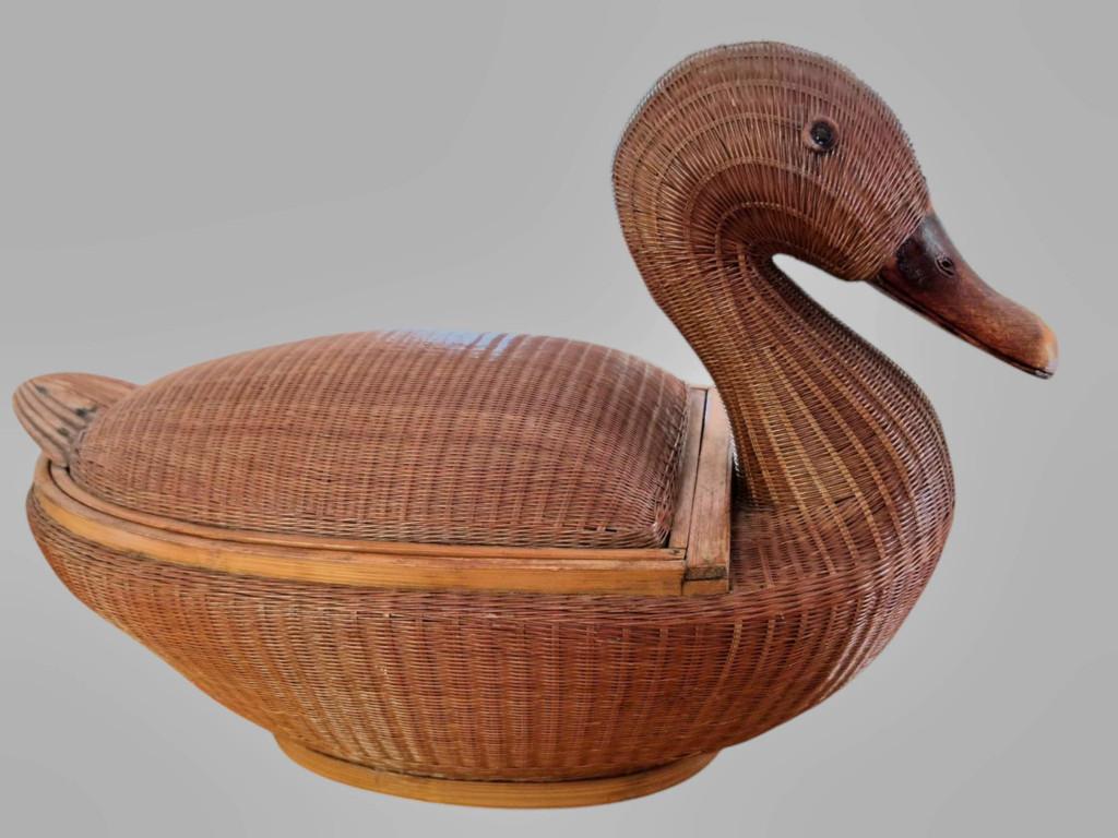 Vintage rieten eendendoos van 37 cm, Antiek en Kunst, Ophalen