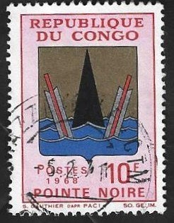 1 Postzegel Congo-Brazzaville 1968 Stadswapen Pointe-Noire, Ophalen of Verzenden, Overige landen, Gestempeld