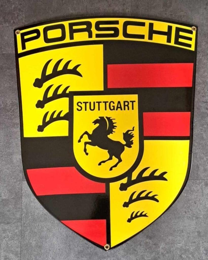 emaillen Porsche logo reclame decoratie bord garage showroom, Ophalen of Verzenden, Gebruikt, Reclamebord