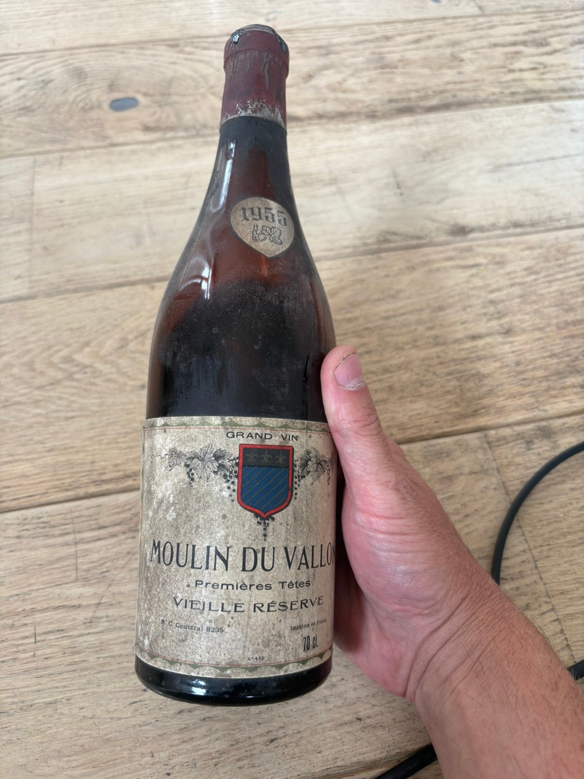 Rode wijn moulin du vallon 1955, Verzamelen, Ophalen, Zo goed als nieuw, Rode wijn