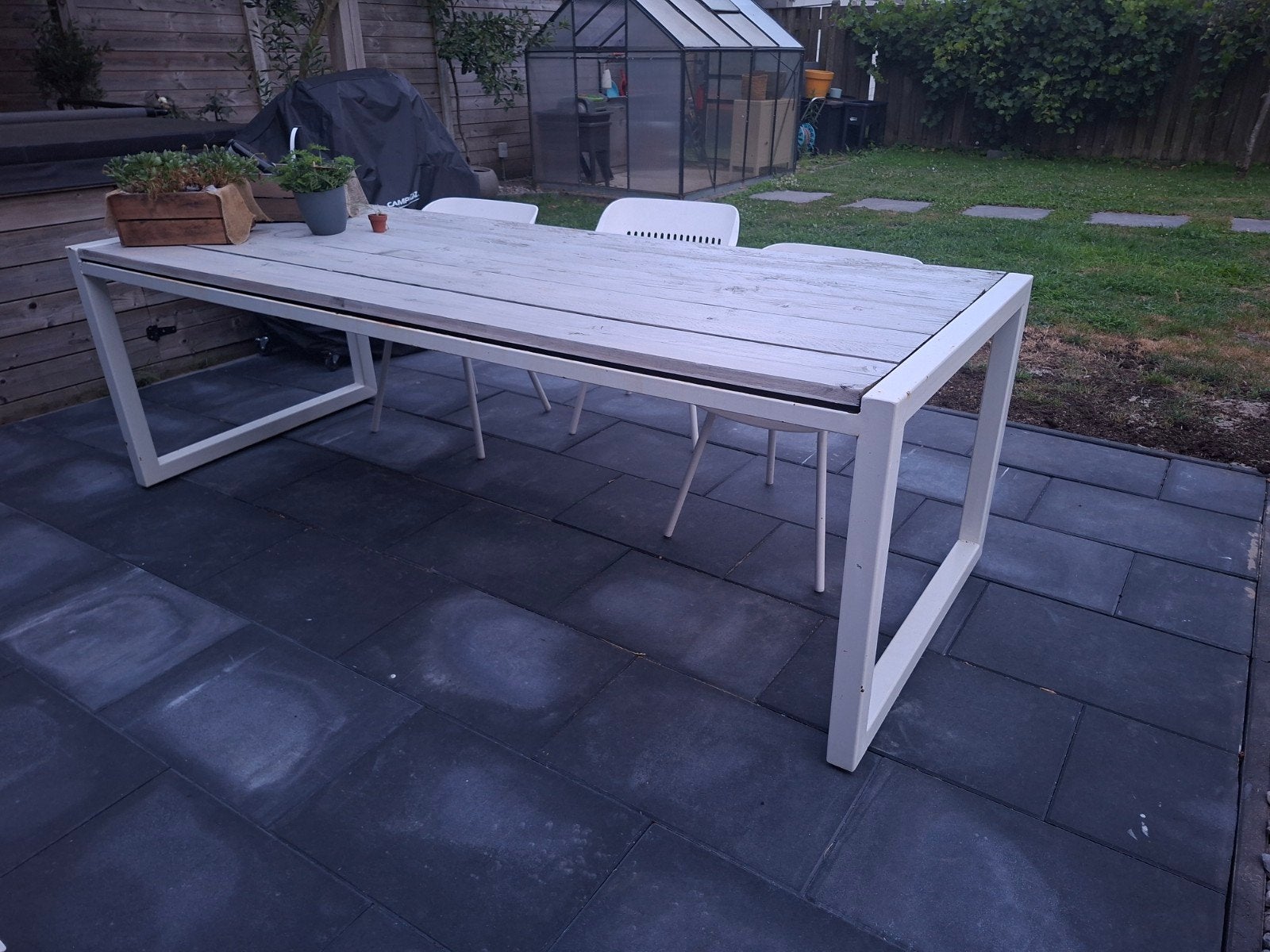 Metalen tuintafel, Tuin en Terras, Tuintafels, Ophalen, Gebruikt, Rechthoekig, Metaal