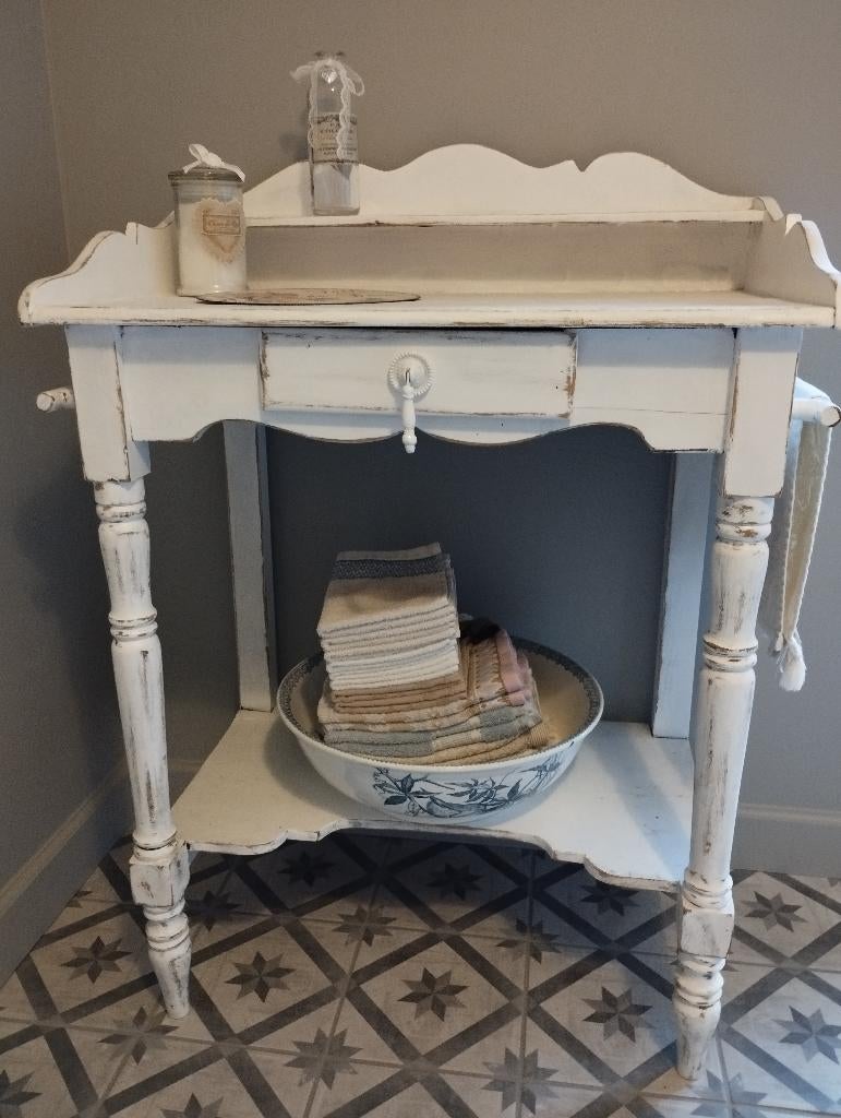 Wastafel brocante landelijk tafel badkamer, Antiek en Kunst, Ophalen