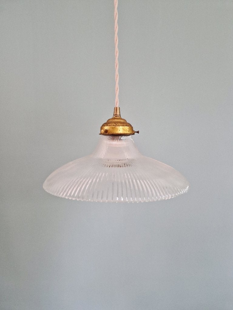Suspension Art Déco en verre rainuré transparent, 1930, Antiquités & Art, Enlèvement ou Envoi