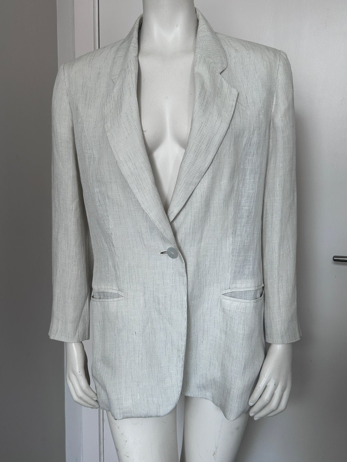 Genny blazer léger beige rayures fines fr 42 lin, Enlèvement ou Envoi, Comme neuf, Beige