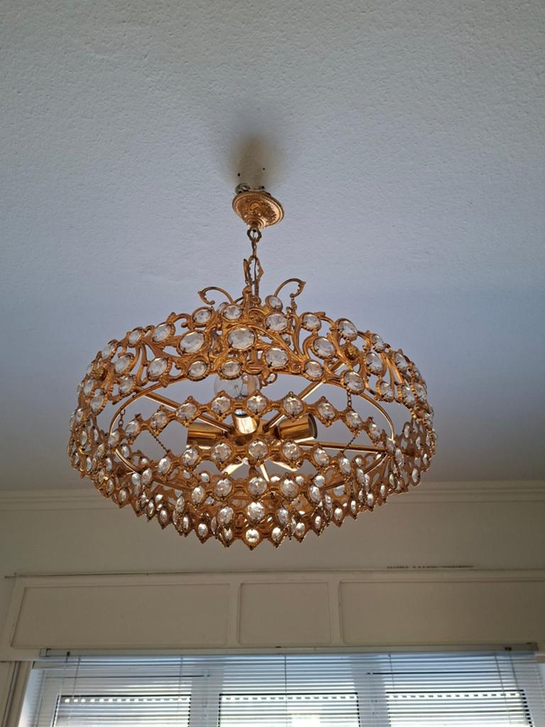 Grand lustre/plafonnier vintage en cristal, 5 points lumineu, Enlèvement