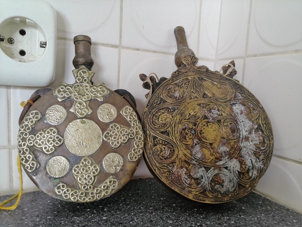 Ensemble de bouteilles de poudre à canon antique 16cm + 21cm, Enlèvement ou Envoi