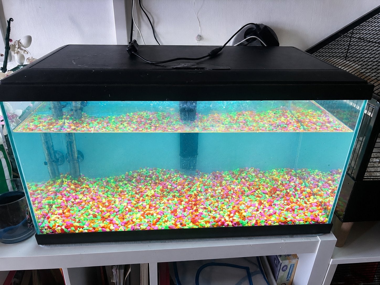 Aquarium 56 liter + pomp & verwarming + steentjes, Ophalen, Pomp, Zo goed als nieuw