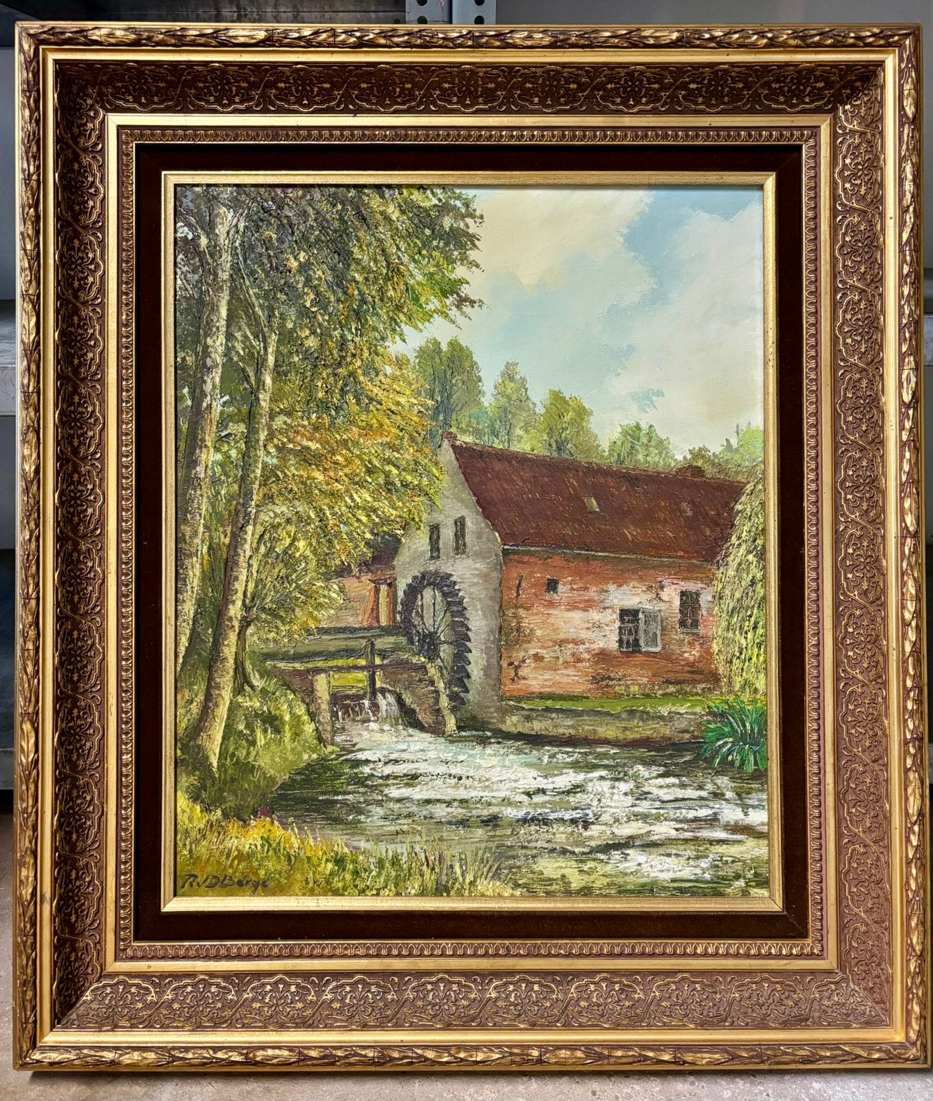 Schilderij van de Sint-Waltrudismolen in Herne, Peinture à l'huile, Enlèvement, Encadré, Paysage urbain / rural