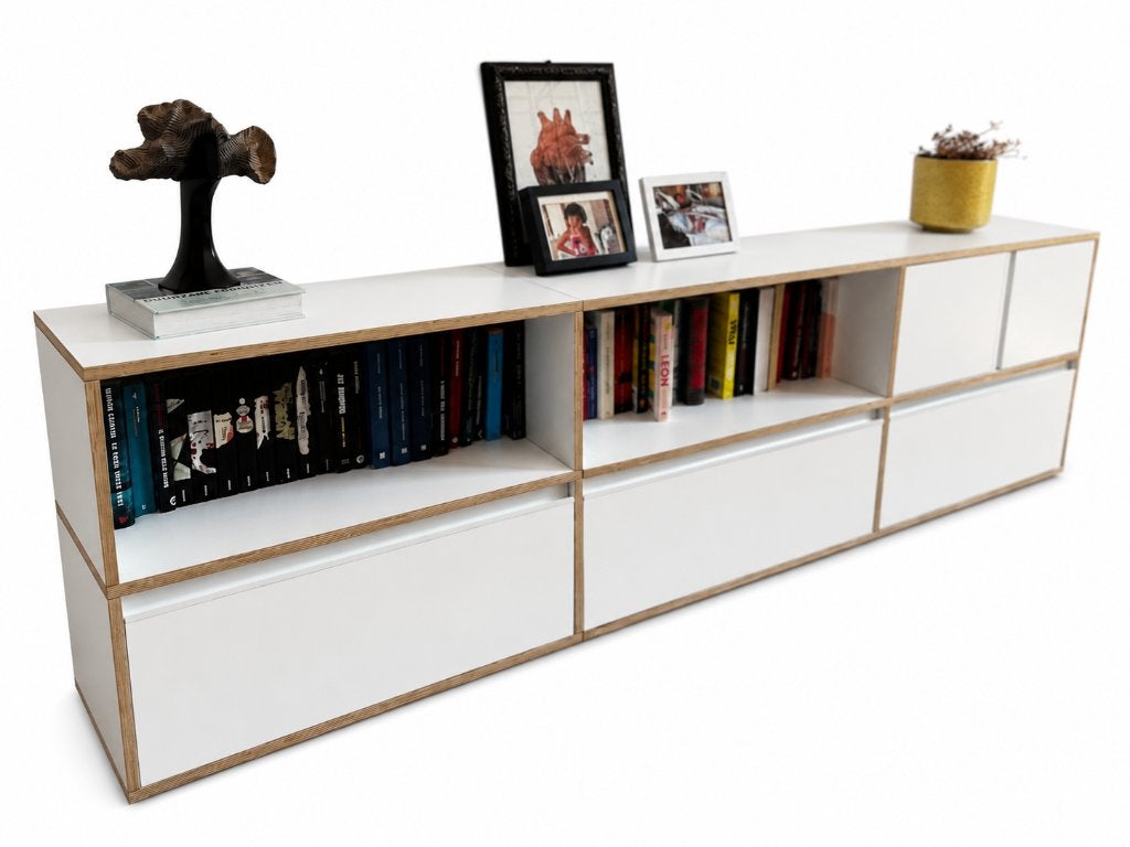 Tylko dressoir wit multiplex, 241 cm, berkenmultiplex, 200 cm ou plus, Comme neuf, Enlèvement, Autres essences de bois