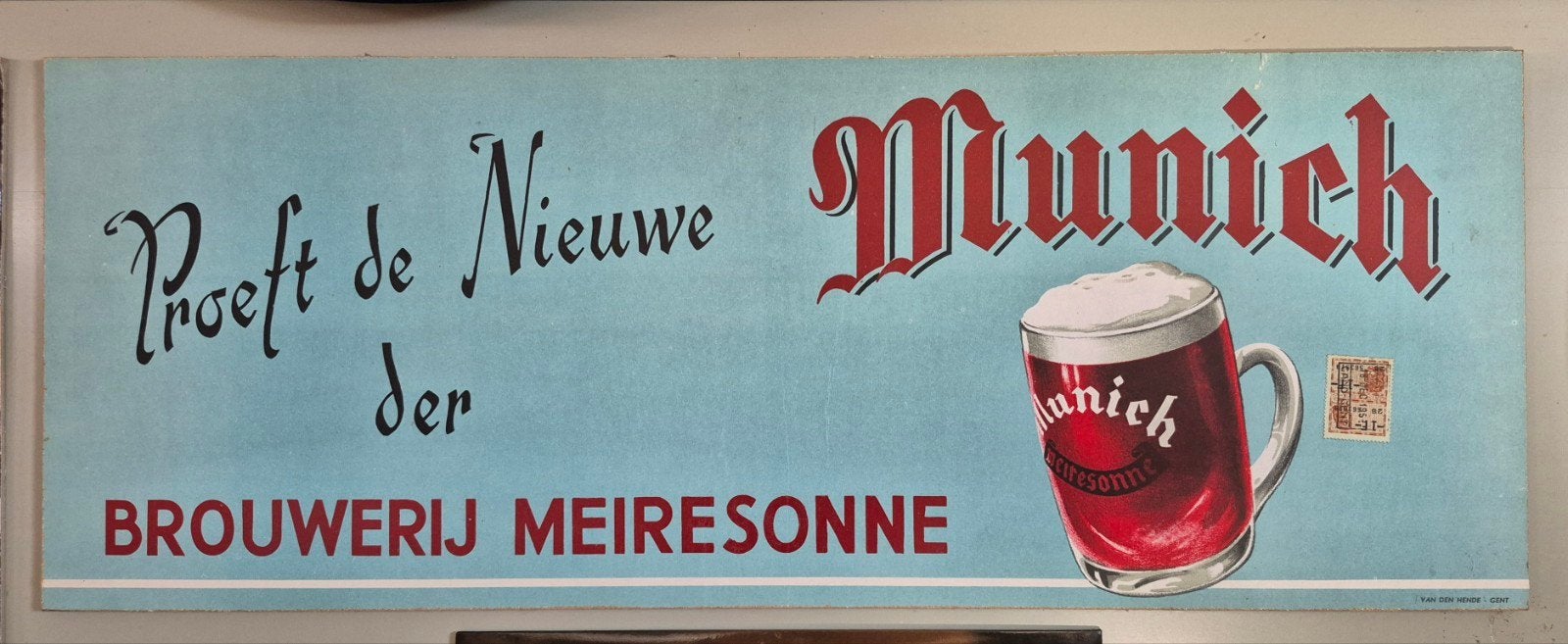 Reclamebord Munich 1952., Verzamelen, Ophalen of Verzenden, Gebruikt, Reclamebord, Plaat of Schild, Overige merken