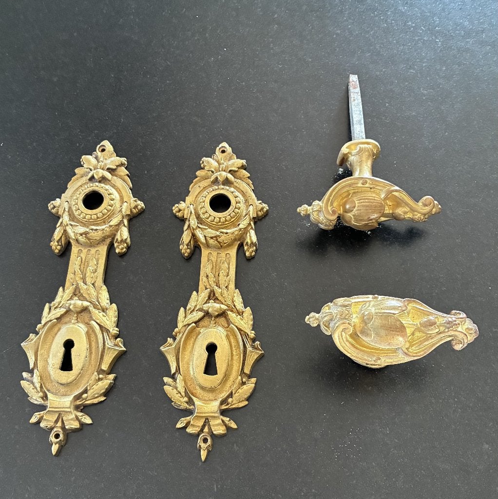 Poignées de porte anciennes en laiton doré, Bricolage & Construction, Enlèvement, Utilisé