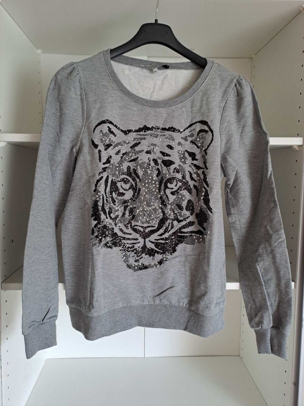 Mt XL Grijze sweater met tijger en blinkende steentjes, Kleding | Dames, Maat 46/48 (XL) of groter, Clockhouse C&A, Ophalen of Verzenden