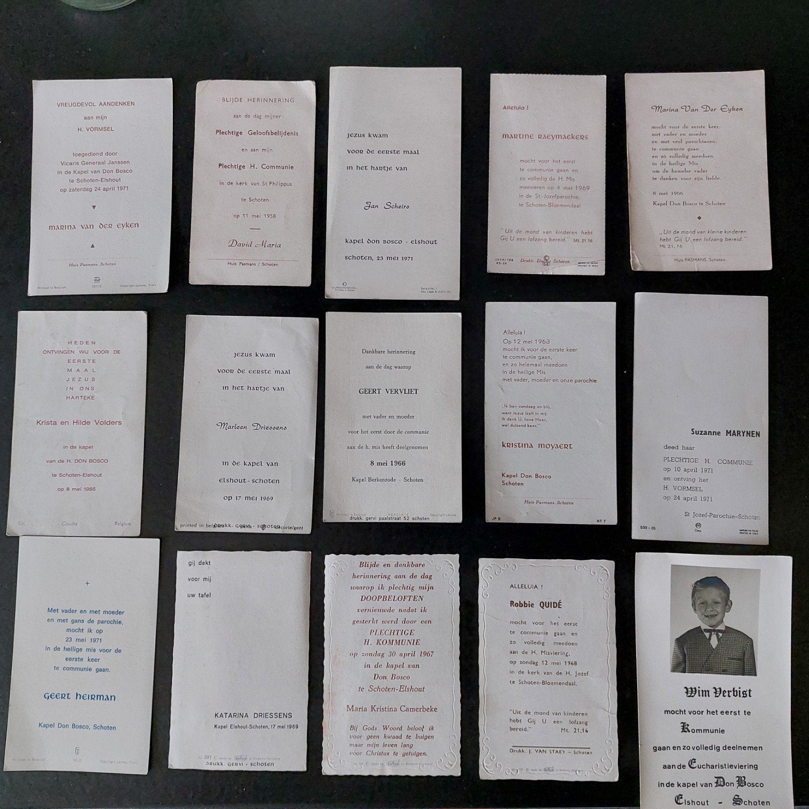 lot van 15 oude communieprentjes uit Schoten, Ophalen of Verzenden