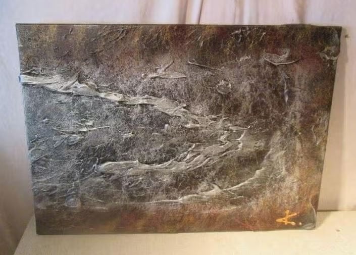 Belle œuvre peinte abstraite 'Silver Waves' - 70x50, Antiquités & Art, Enlèvement ou Envoi