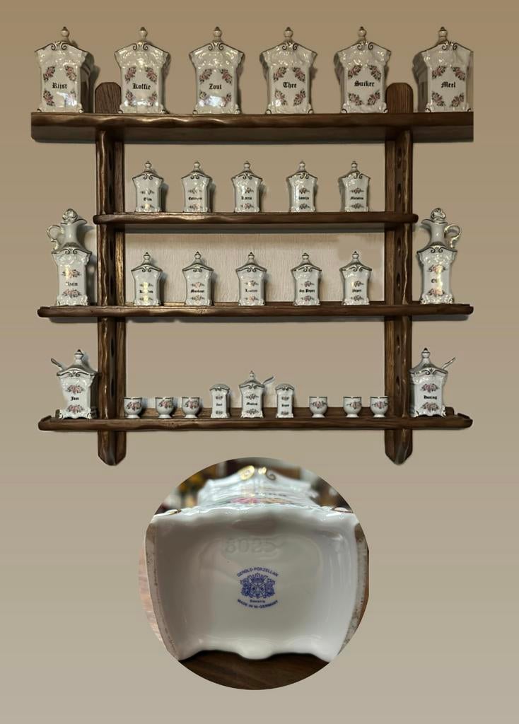 Compleet vintage kruidenrek set – Gerold Porzellan Bavaria, Ophalen, Zo goed als nieuw