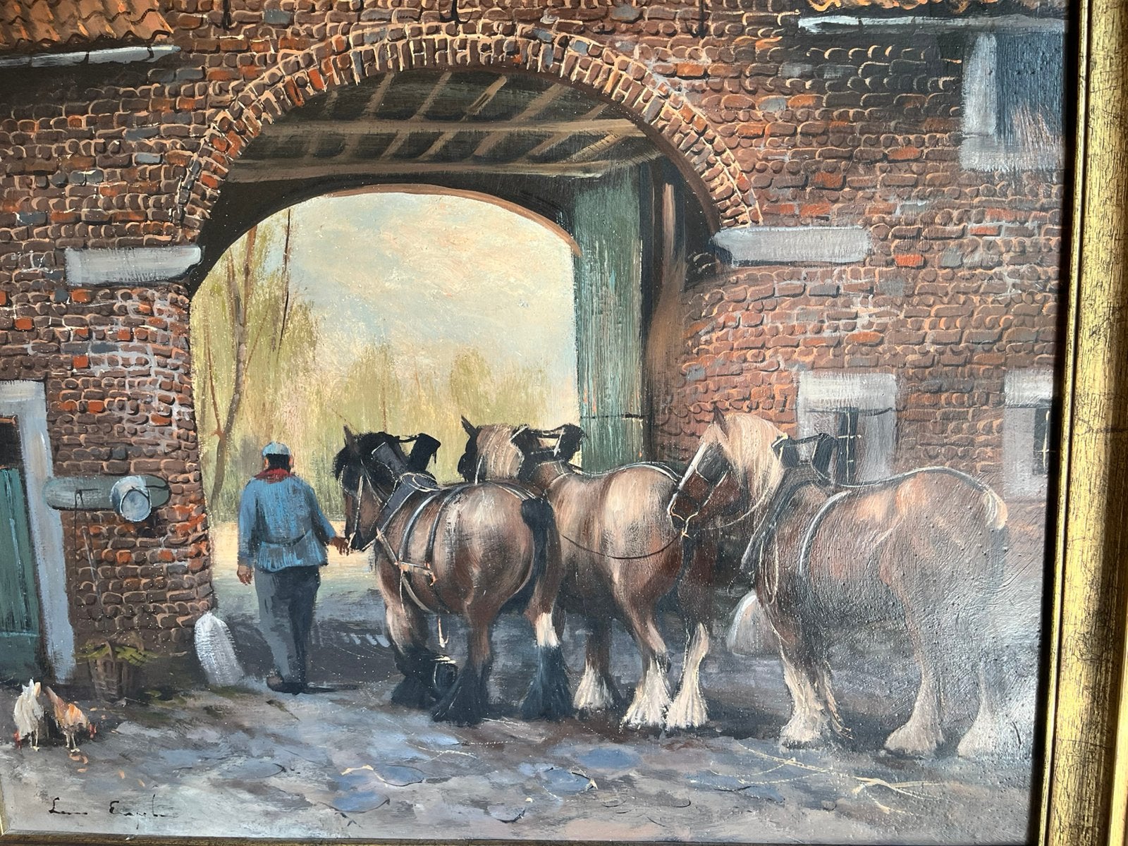 Boer met paarden, Antiek en Kunst, Ophalen, Klassiek, Dieren