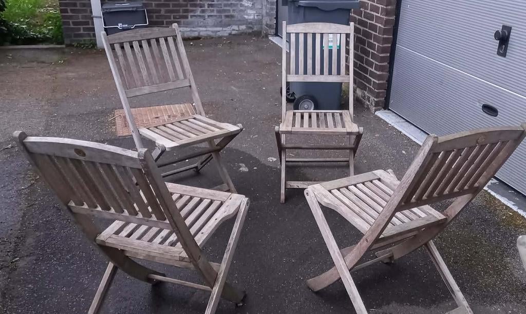 4 teak klapstoelen, Tuin en Terras, Tuinsets en Loungesets, Ophalen
