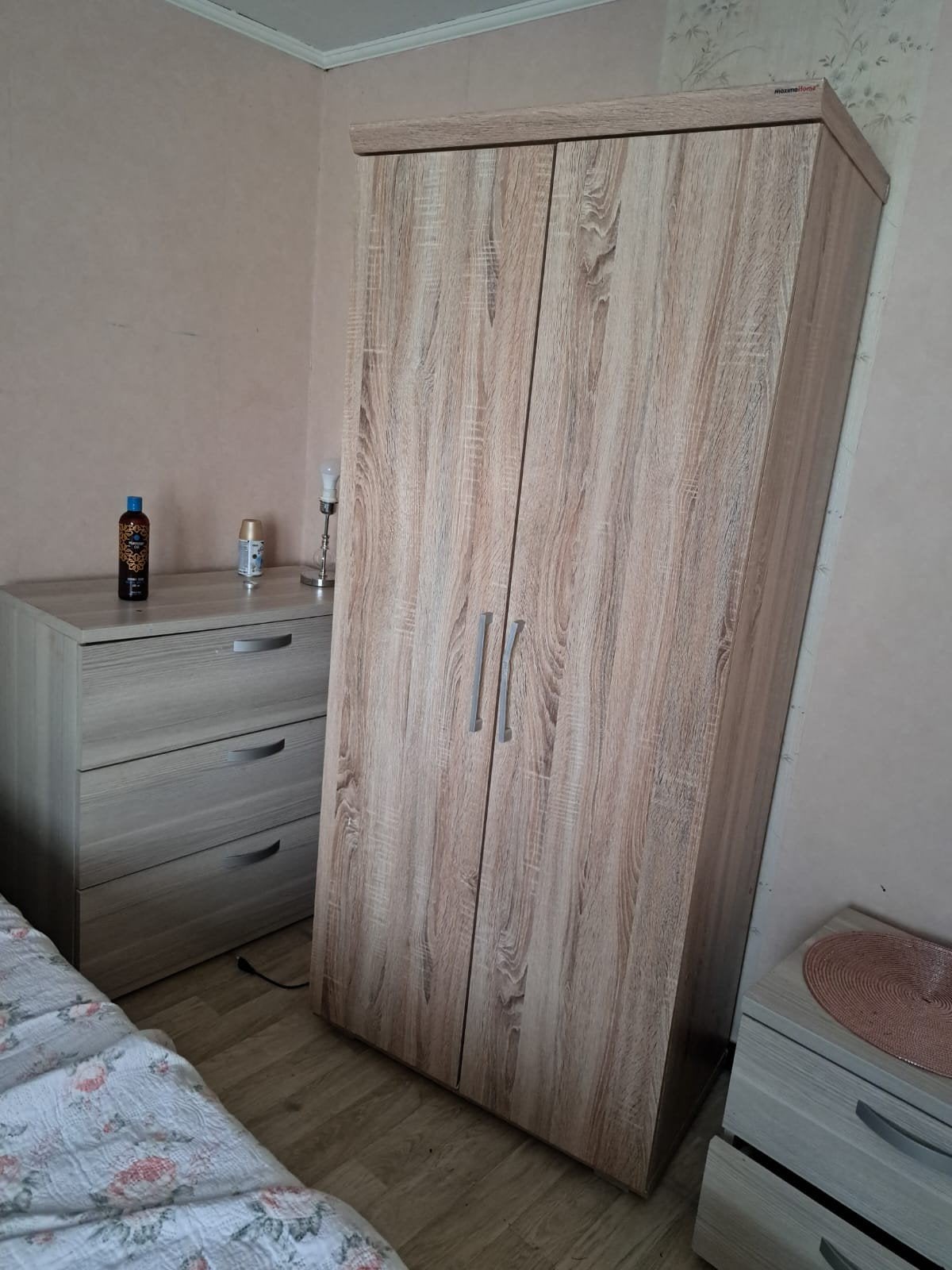 Armoire 2 portes en bois structuré (chêne clair) + Commode, Maison & Meubles, Enlèvement, Chêne